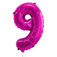 Balon Petrecere Folie, Numar 9, Fucsia, 36x23 cm, Aliaj Metalic, Cu Ba? ?i Rozeta foto