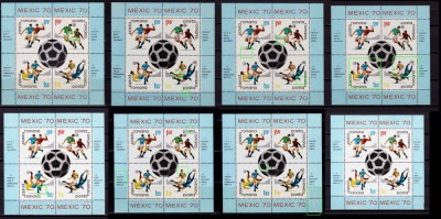 RO 1970 ,LP 729a,&amp;quot;C.M. Fotbal &amp;quot; lot de 8 colite , studiu ERORI - 8 tipuri ,MNH foto