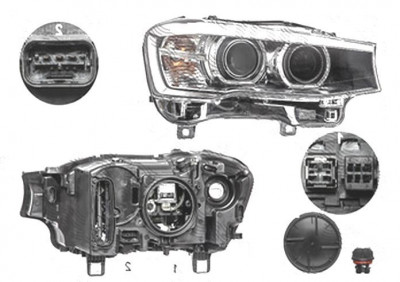 Far Bmw X3 (F25), 03.2014-; X4 (F26), 08.2014-, fata, Dreapta, bi-xenon; cu lumini pentru curbe; cu LED daytime running light; D1S+LED+PY21W; electri foto