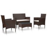 vidaXL Set mobilier de grădină cu perne, 4 piese, maro, poliratan