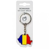 Breloc harta Romaniei cu tricolor, placare argintie, MB430