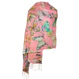 Esarfa cu fluturi din material tip casmir, Dacali, roz bujor, 185 x 75 cm