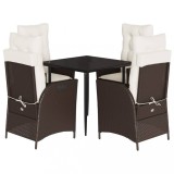 Set mobilier de gradina, 5 piese, cu perne, maro, poliratan