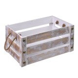 Lada decorativa Vintage cu manere din sfoara,lemn,alb-auriu,36x25x18 cm