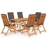 Cumpara ieftin Set mobilier de grădină cu perne gri, 7 piese, lemn masiv tec