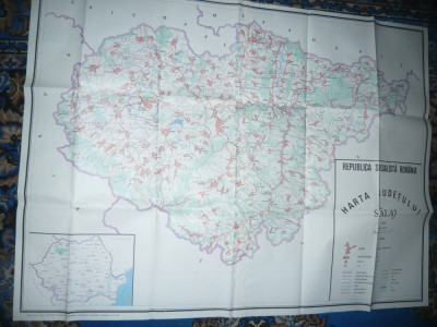 Harta mare a Judetului SALAJ 1983 ,dim.=119x88cm RSR Inst. Geodezie si Organi foto
