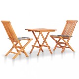 Set Bistro 3 Piese vidaXL, Lemn Tec, Gri Carouri, Pliabil, Gradina/Terasa
