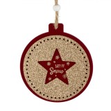 Ornament Brad Crăciun, Model Stea, Lemn, Roșu Catifea, Glitter Auriu, 10cm, Oem
