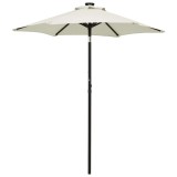 Cumpara ieftin Umbrela de soare cu lumini LED, nisipiu, 200x211 cm, aluminiu