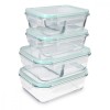 Set 4 Caserole Sticla Navaris, 1000ml+600ml, Depozitare Alimente, Etanse, Congelator, Microunde, Dreptunghiulare, Transparente