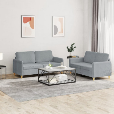 vidaXL Set de canapele cu perne, 2 piese, gri deschis, textil 3202086 foto