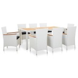 VidaXL Set mobilier de grădină, 9 piese, alb, poliratan