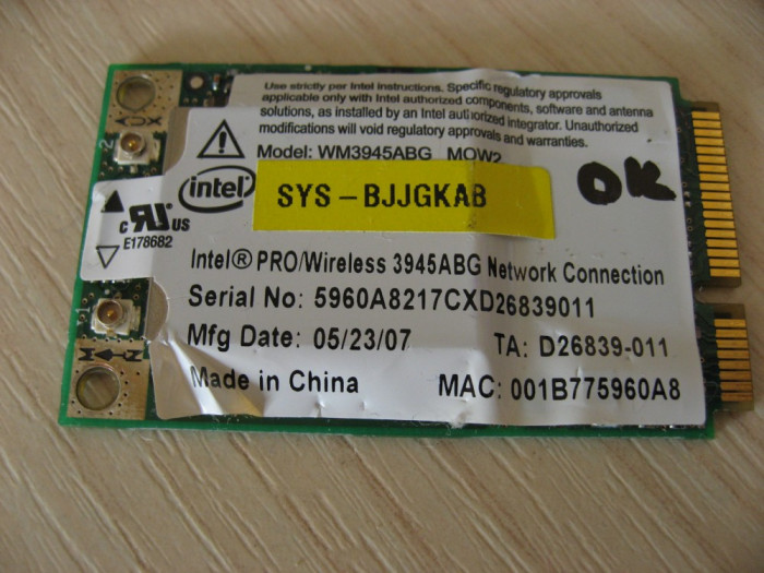 Placa wireless laptop MSI, Intel WM3945ABG MOW1, SYS-BJJGKAB