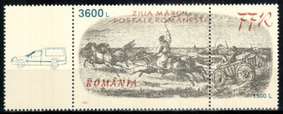 Romania 1997, LP 1435, Ziua marcii, cu vinieta &amp;quot;Autoutilitara&amp;quot;, MNH! foto