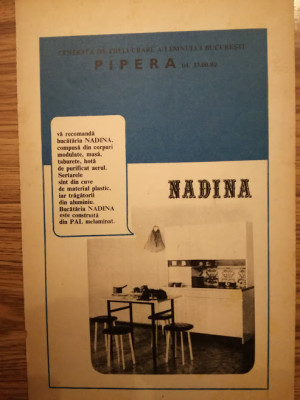1974, Reclamă bucătăria NADINA, 17 x 24 cm, mobilă, Centrala PIPERA Bucuresti foto