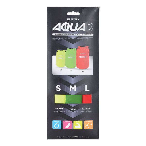 Set 3 cuburi de ambalare Oxford Aqua-D Waterproof Packing Cubes, rosu/verde/galben, marime unviersala
