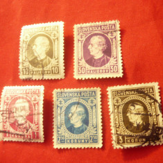 Serie mica Slovacia 1939 - Pater Andrei Hlinka , 5 val.stamp :10, 30 ,1 ,2,5 ,3