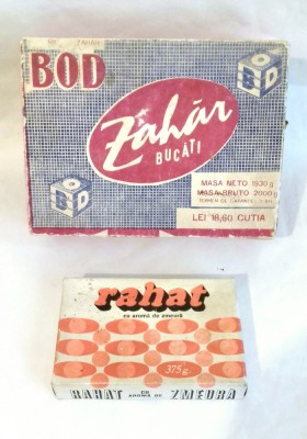Doua cutii: Zahar bucati si Rahat cu aroma de zmeura, 1968 - 1984 foto