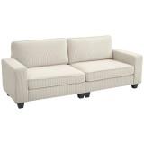 HOMCOM Canapea cu 3 Locuri cu Husă de Cord, Canapea de Sufragerie cu Arc de &Icirc;naltă Calitate, p&acirc;nă la 400 kg, 227 x 84 x 87 cm, Crem | Aosom Romania