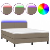 Cumpara ieftin Pat cu arcuri, saltea si LED, gri taupe, 140x200 cm, textil