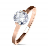 Inel de logodnă din oțel, culoare cuprului, zirconiu rotund, transparent, brațe strălucitoare - Marime inel: 62