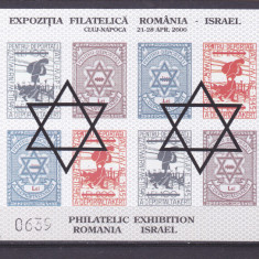 Expozitia Filatelică România – Israel 2000 Bloc nedantelat supratipar,MNH