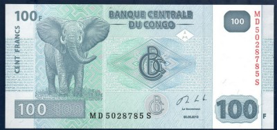 CONGO █ bancnota █ 100 Francs █ 2013 █ P-98a █ G&amp;amp;D █ UNC █ necirculata foto