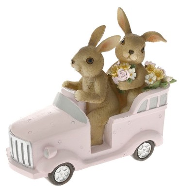 Figurina din rasina Rabbits in car 14 cm x 12 cm foto