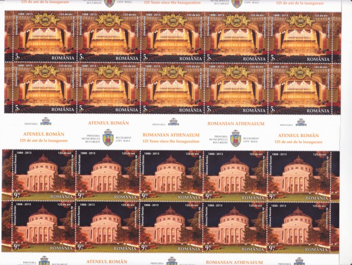 ATENEUL ROMAN,2013,SET MINICOLI,Lp.1968a,MNH ** ROMANIA.