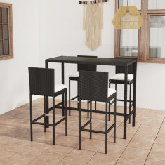 vidaXL Set mobilier bar de grădină cu perne, 5 piese, negru, poliratan