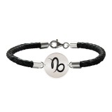 Bratara Premium din piele impletita si banut argint 925 personalizat cu zodia Capricorn