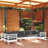Gossi set mobilier de gradina cu perne, 7 piese, alb, lemn masiv pin