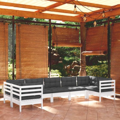 vidaXL Set mobilier de grădină cu perne, 7 piese, alb, lemn masiv pin 3097308 foto