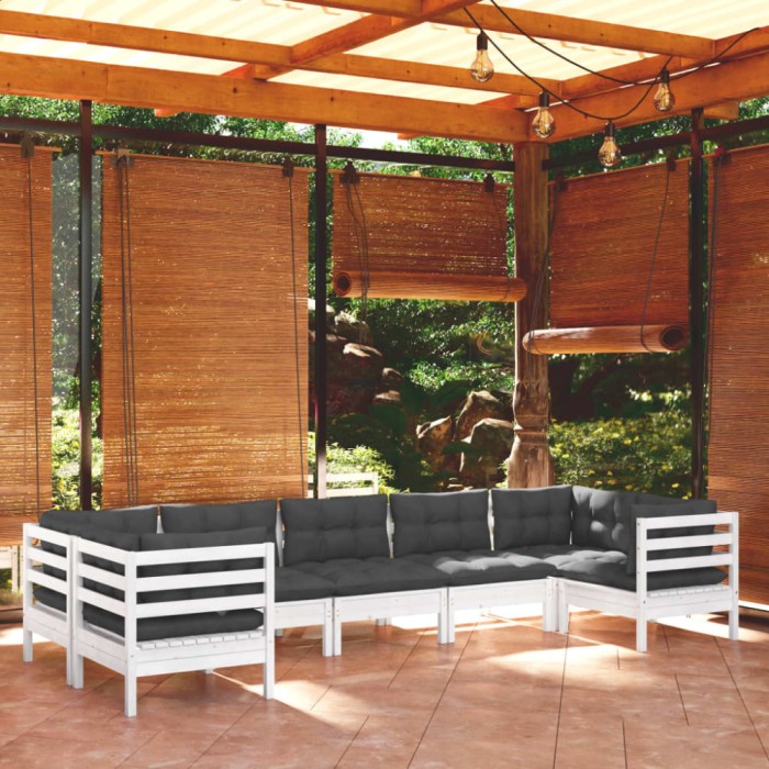 vidaXL Set mobilier de grădină cu perne, 7 piese, alb, lemn masiv pin 3097308