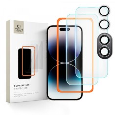 Folie de protectie Ecran si Camera Spate Tech-Protect Supreme pentru Apple iPhone 16, Sticla Securizata, Full Glue foto
