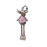 Figura Decorativa de Craciun Cerb cu Haina Roz, Caciula si Fular, 97 cm, General