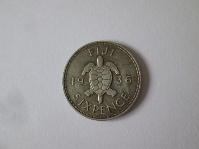 Rara! Fiji 6 Pence 1936(an rar) UNC argint cu patina deosebita,regele si imparatul George V foto
