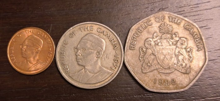 Lot 3 monede Gambia - 1/25 Bututs 1971 si 1 Dalasi 1998