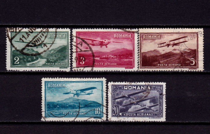 ✅RO 1931 ,LP 94 ,&quot;Vederi - posta aeriana&quot; &quot; serie , stampilata