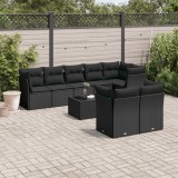 VidaXL Set mobilier de grădină cu perne, 9 piese, negru, poliratan