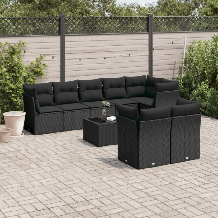 Gossi set mobilier de gradina cu perne, 9 piese, negru, poliratan