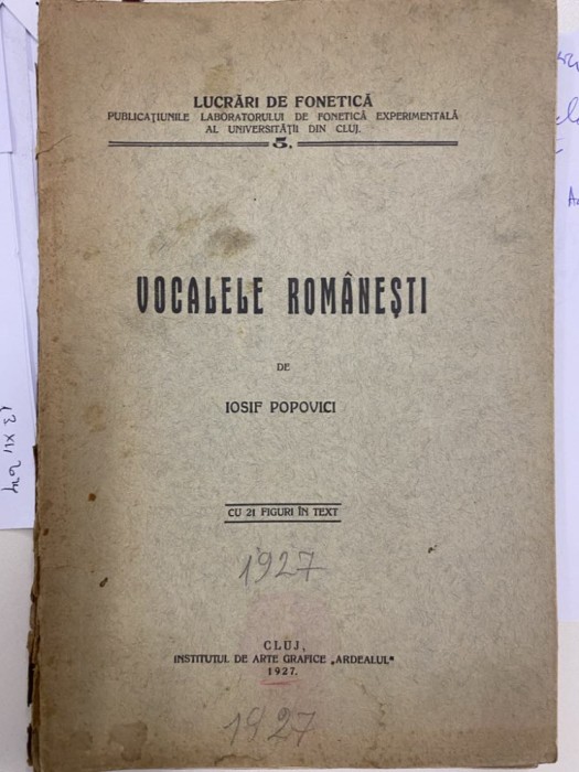 1927 Iosif Popovici, Vocalele romanesti, Cluj