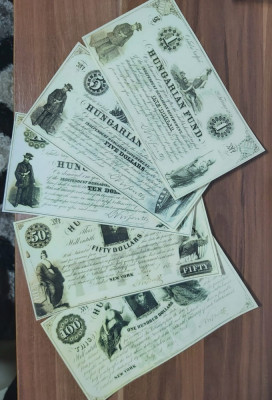 REPRODUCERI lot 5 bancnote HUNGARY DOLLAR anul 1852 foto