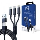 Cablu Incarcare USB-A / USB-C - Lightning / microUSB / USB-C 3MK Hyper 3in1, 12W, 1.5m, Negru, Apple