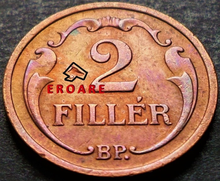 Moneda istorica 2 FILLER / FILERI - UNGARIA, anul 1930 *cod 3580 = EROARE