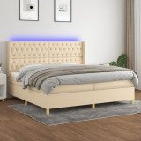 Gossi pat cu arcuri, saltea si led, crem, 200x200 cm, textil