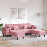 vidaXL Canapea din catifea cu pernă cu pernă 3 pcs Roz 208 cm Catifea