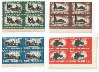 Romania, LP 245/1948, Munca in comunicatii, blocuri de 4 timbre, MNH foto