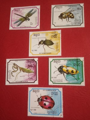 CAMBODGEA, INSECTE - 6 VALORI ȘTAMPILATE foto