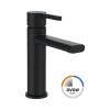 Baterie lavoar Jungborn Lambda, negru mat, monocomanda, cartus ceramic, alama, ventil push-open, racord flexibil 3/8, inaltime 157 mm